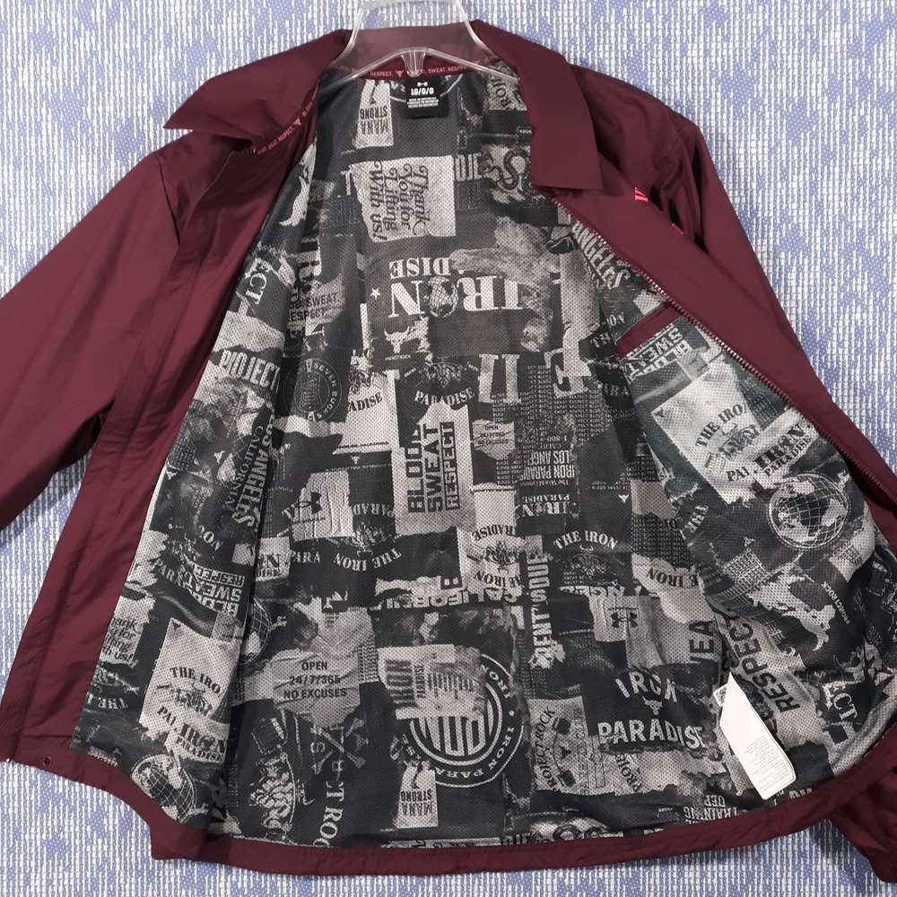 Under Armour Iron Paradise Barbell Club Jacket Project Rock Maroon Mens Large - Picture 2 of 13